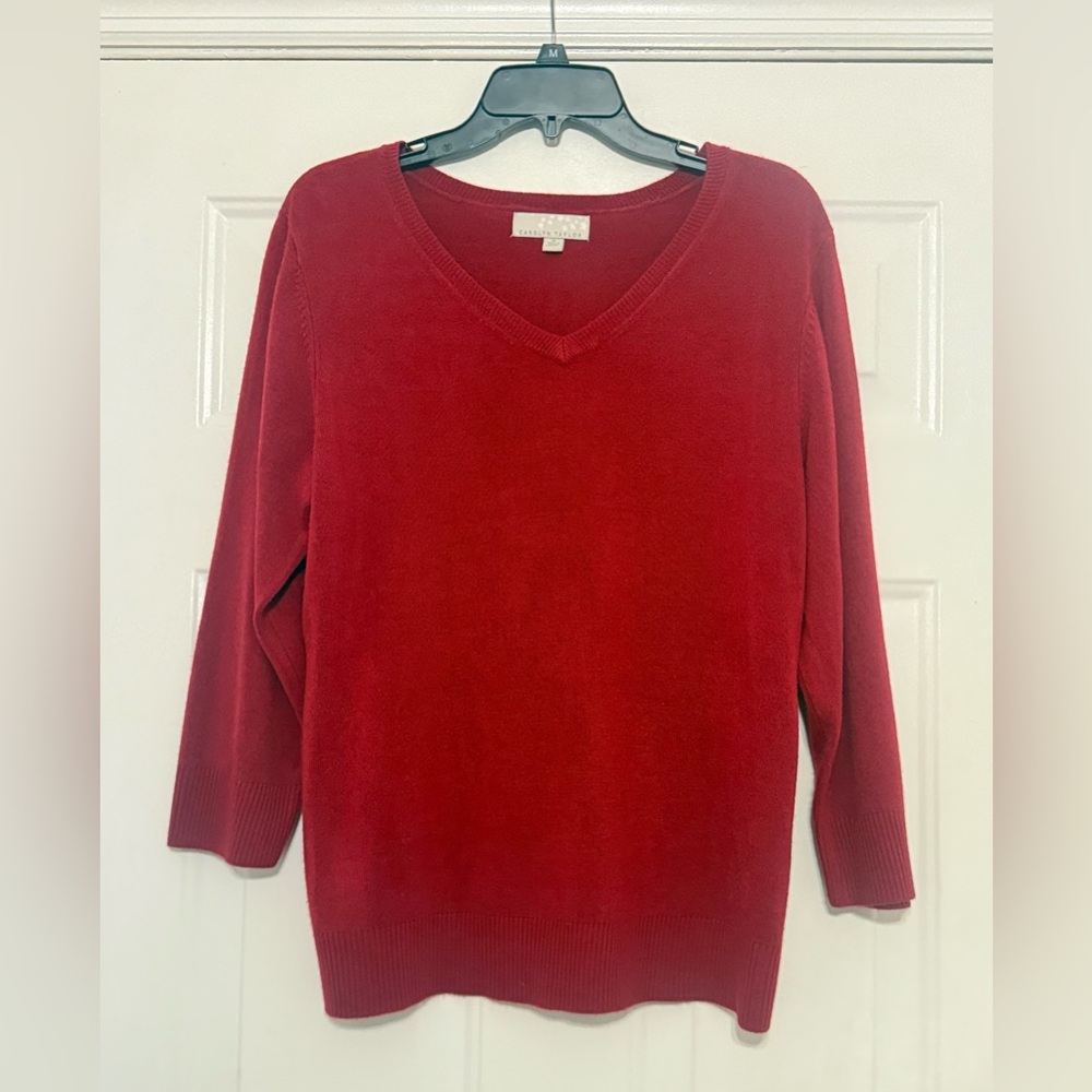 Carolyn Taylor Deep Red V-Neck Sweater Size XL
